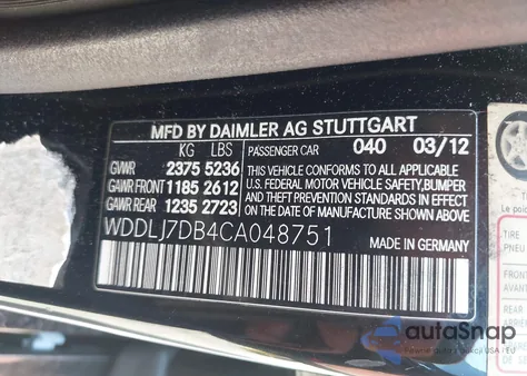 2012 Mercedes-Benz Cls 550 z USA, uszkodzony, nr VIN WDDLJ7DB4CA048751